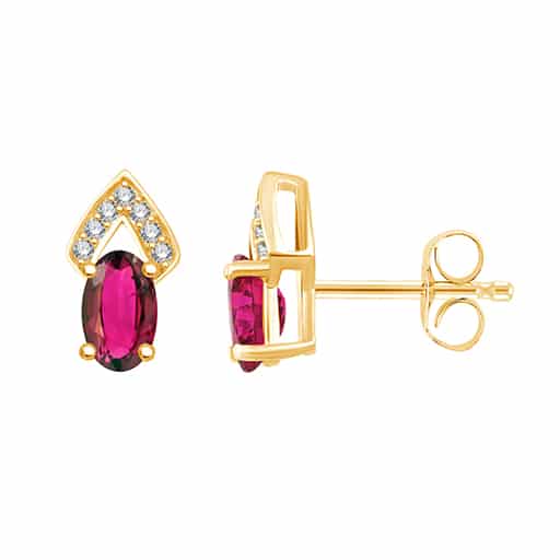 Boucles d'oreilles serti clos rubis et diamant en or 9 carats