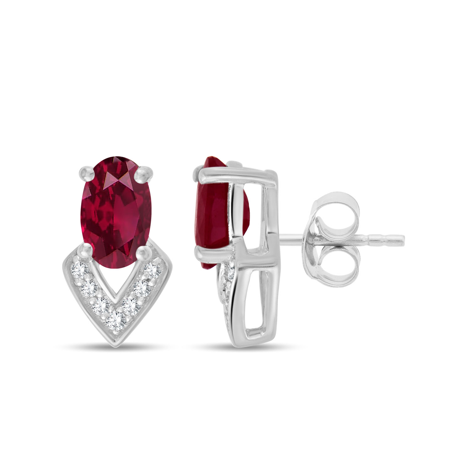 Boucles d'oreilles serti clos rubis et diamant en or 9 carats