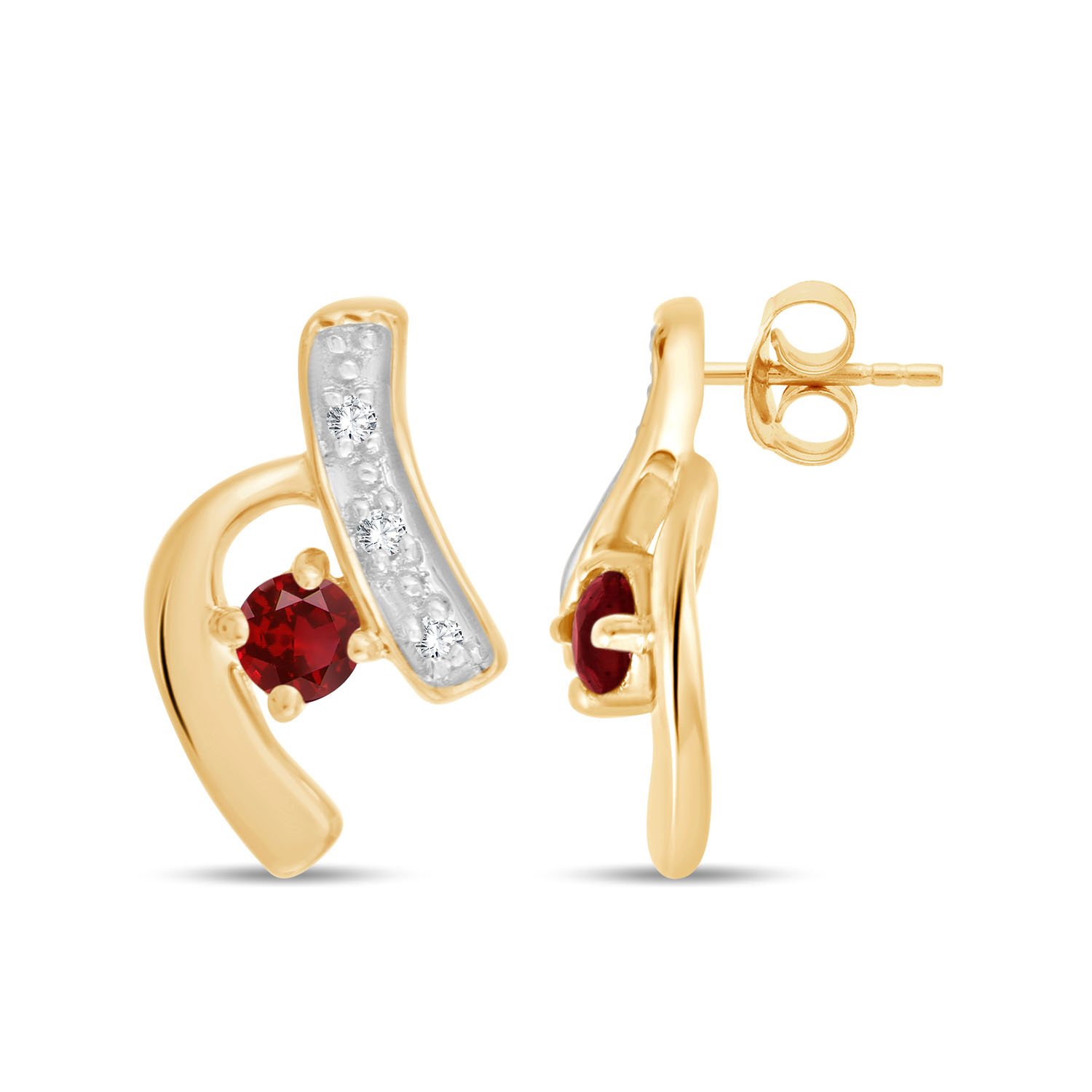 Boucles d'oreilles toi et moi rubis et diamant en or 9 carats