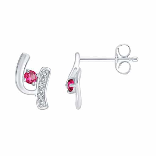 Boucles d'oreilles toi et moi rubis et diamant en or 9 carats