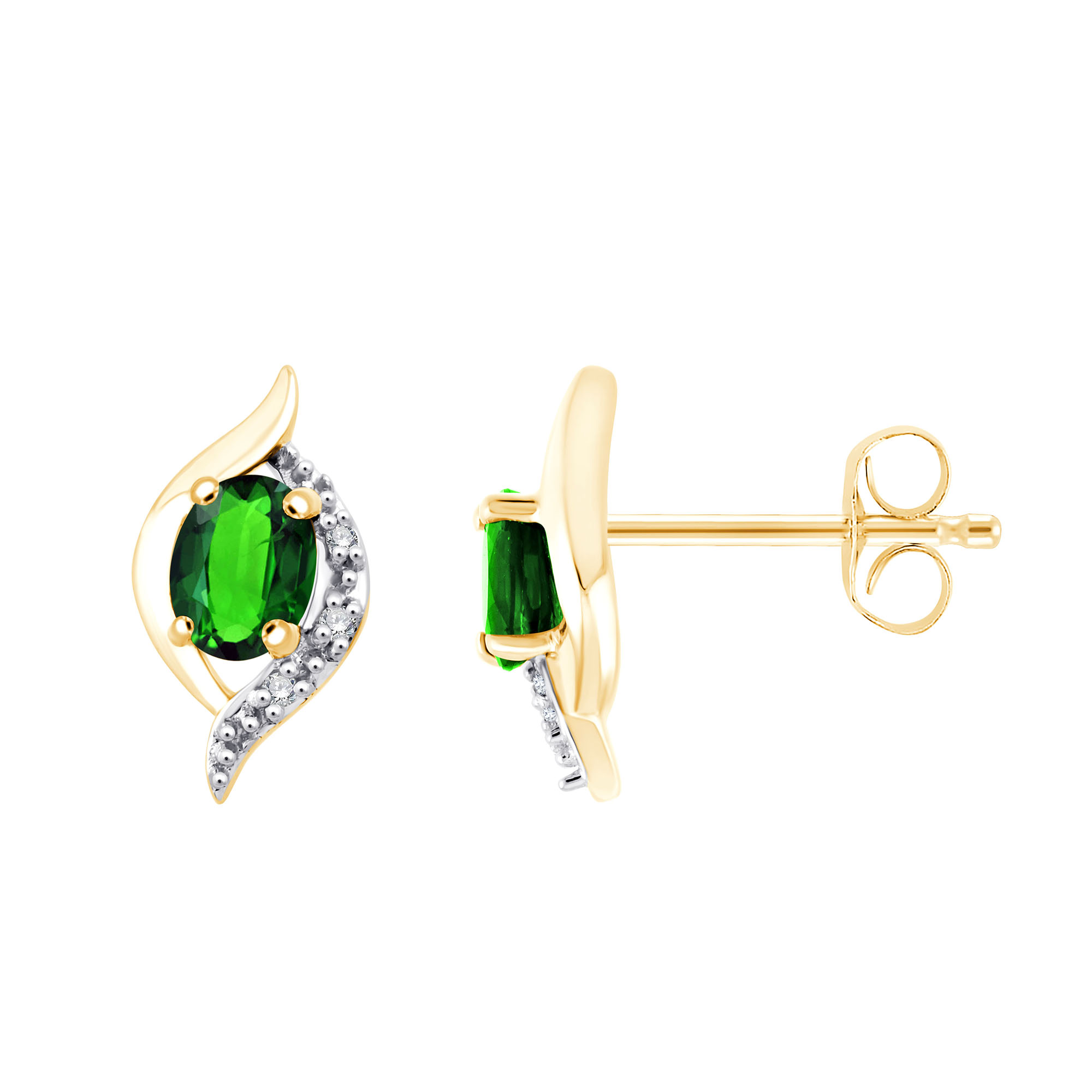 Boucles d'oreilles émeraude et diamant en or 9 carats