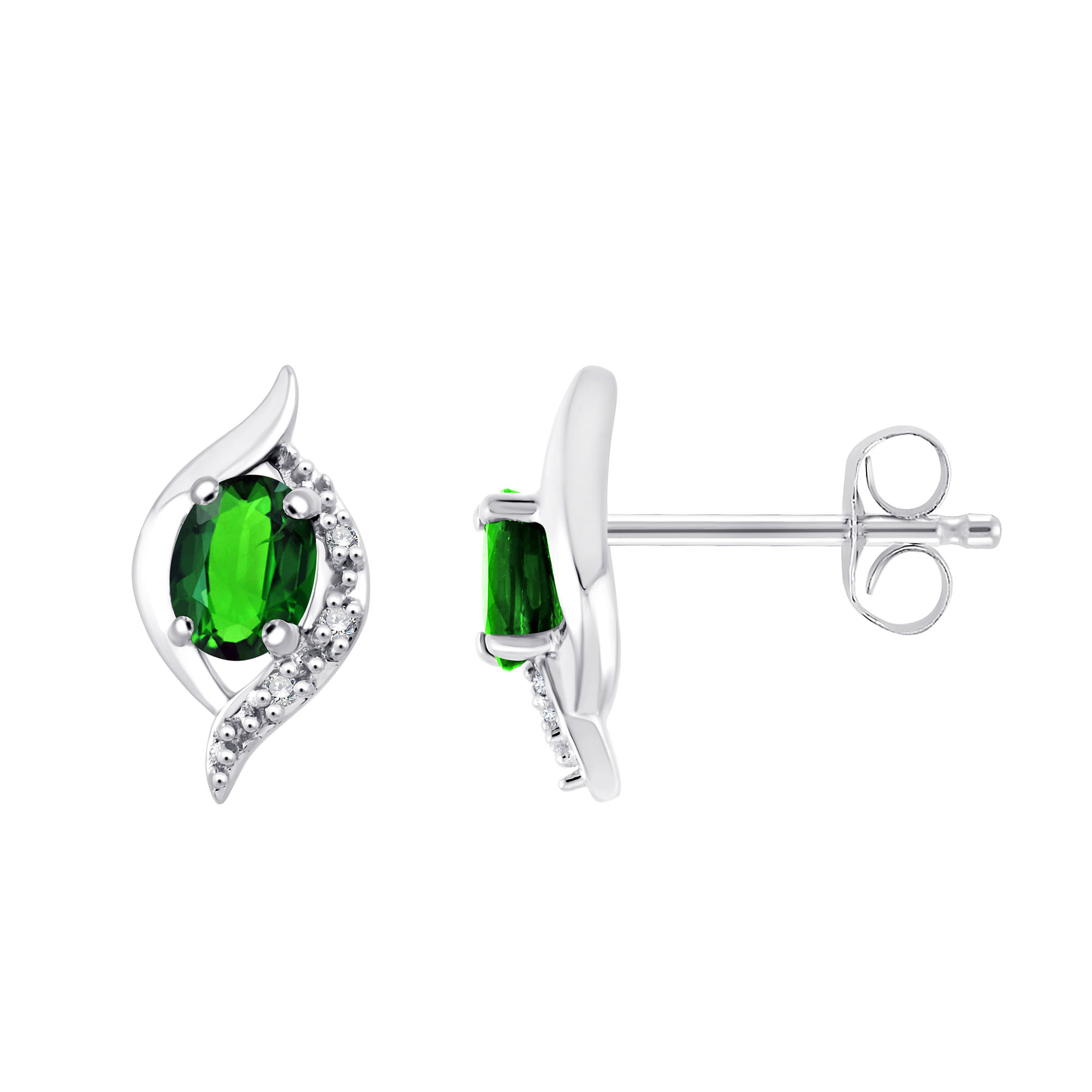 Boucles d'oreilles émeraude et diamant en or 9 carats