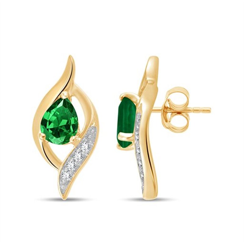 Boucles d'oreilles émeraude et diamant en or 9 carats
