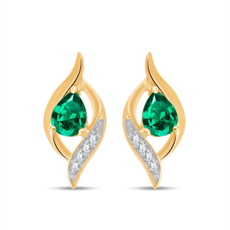 Boucles d'oreilles émeraude et diamant en or 9 carats