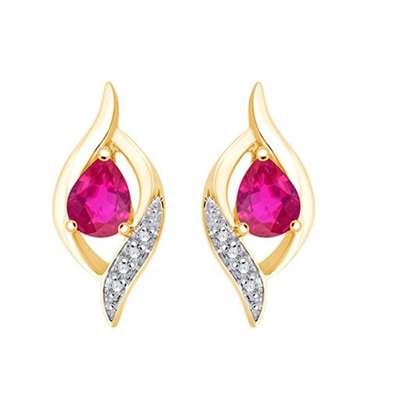 Boucles d'oreilles rubis et diamant en or 9 carats