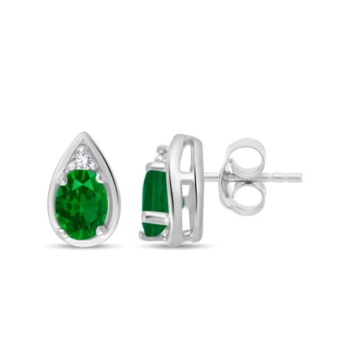 Boucles d'oreilles serti clos émeraude et diamant en or 9 carats