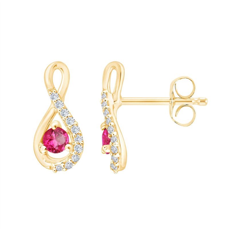 Boucles d'oreilles rubis et diamant en or 9 carats