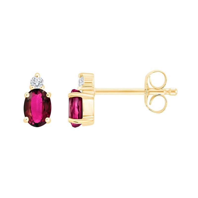 Boucles d'oreilles serti clos rubis et diamant en or 9 carats