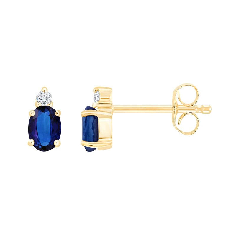 Boucles d'oreilles serti clos saphir et diamant en or 9 carats