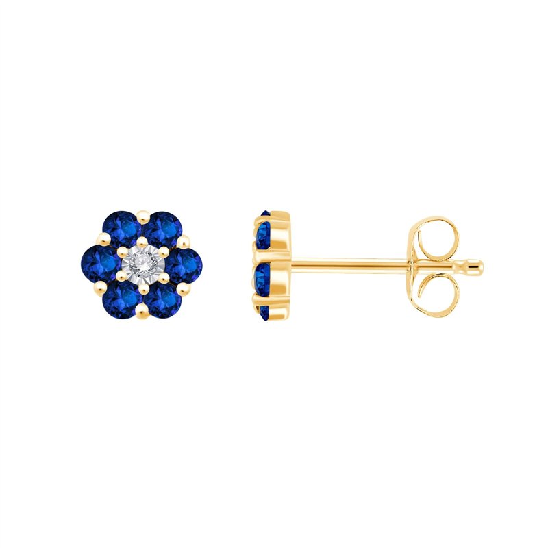 Boucles d'oreilles serti clos saphir et diamant en or 9 carats