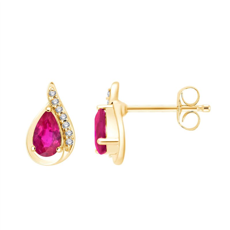 Boucles d'oreilles rubis et diamant en or 9 carats