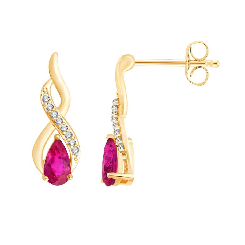 Boucles d'oreilles rubis et diamant en or 9 carats