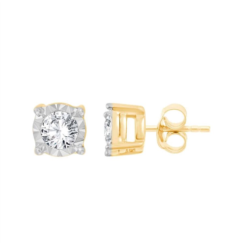 Boucles d'oreilles serti clos diamant en or 9 carats