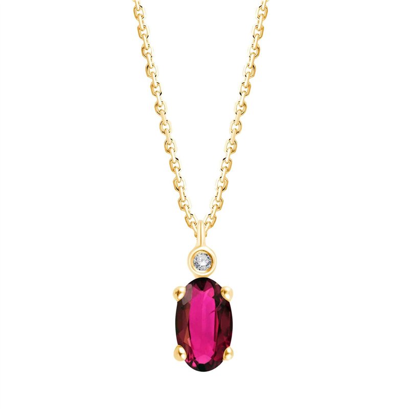Collier serti clos rubis et diamant en or 9 carats