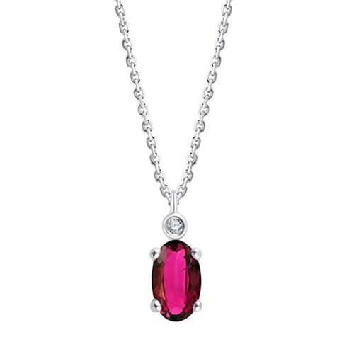Collier serti clos rubis et diamant en or 9 carats