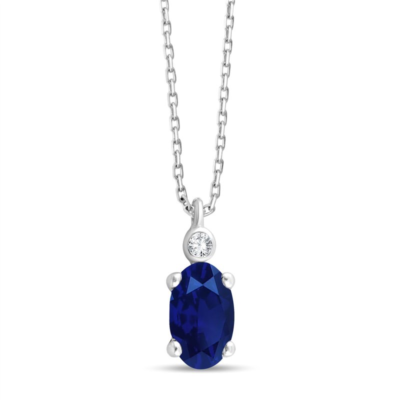 Collier serti clos saphir et diamant en or 9 carats