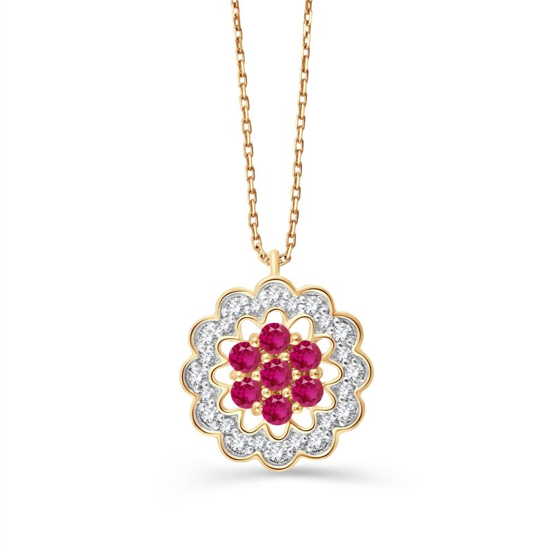 Collier toi et moi rubis et diamant en or 9 carats