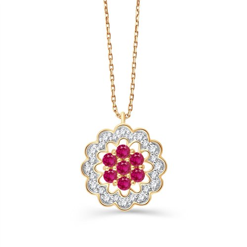Collier toi et moi rubis et diamant en or 9 carats