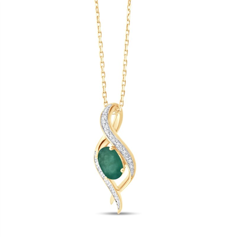 Collier serti clos émeraude et diamant en or 9 carats