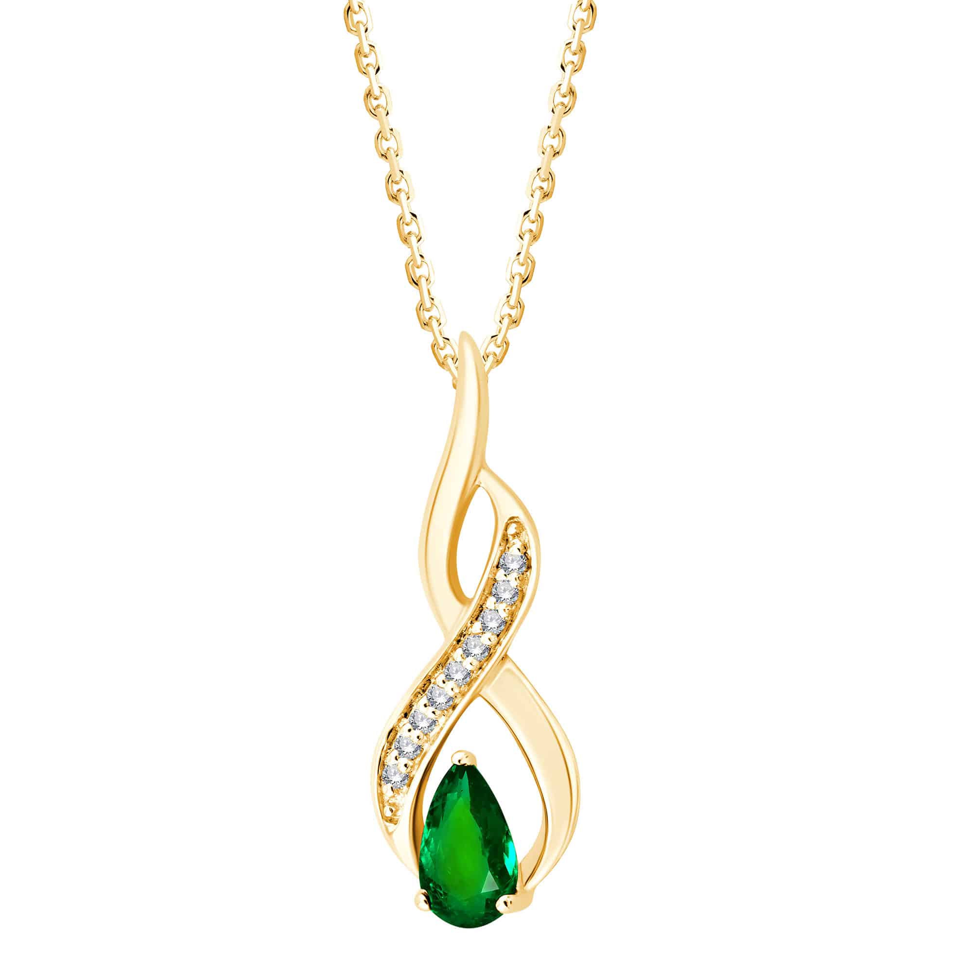 Collier émeraude et diamant en or 9 carats
