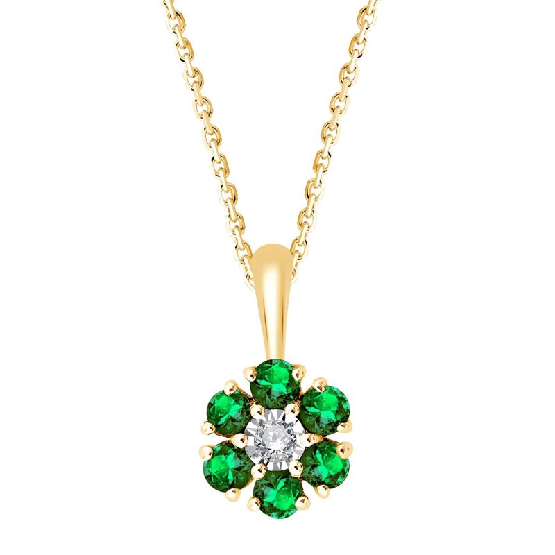 Collier émeraude et diamant en or 9 carats