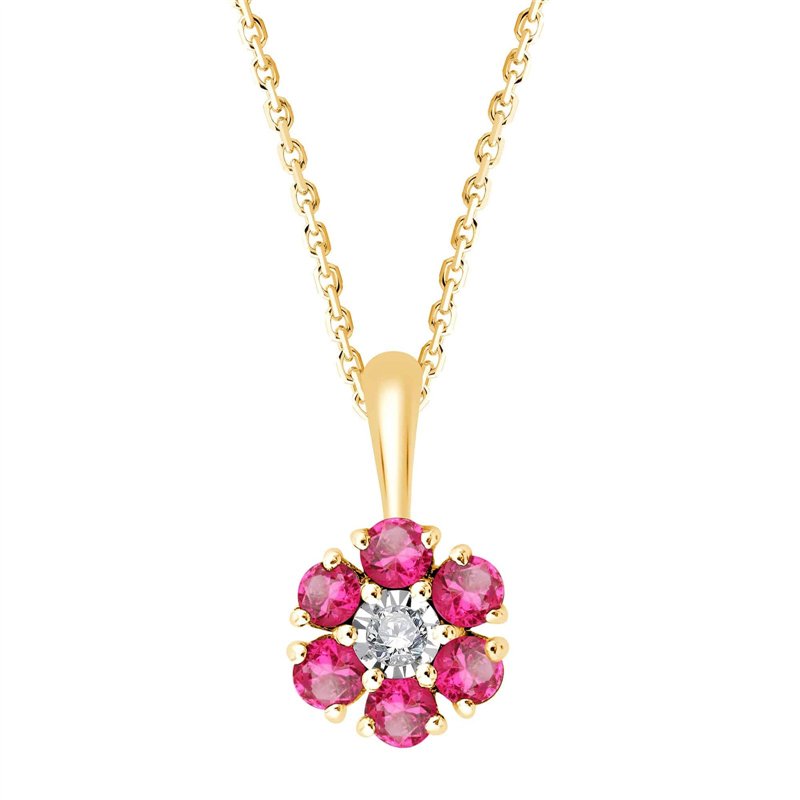 Collier rubis et diamant en or 9 carats