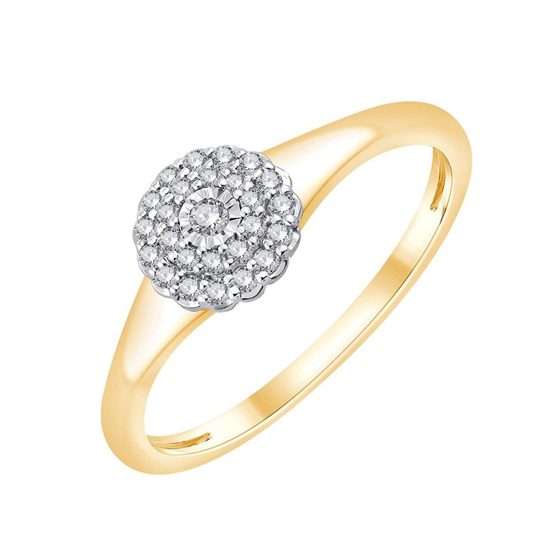 Solitaire entouré serti clos diamant en or 9 carats
