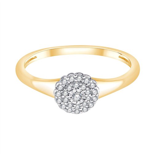 Solitaire entouré serti clos diamant en or 9 carats