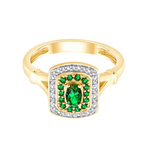 Bague émeraude et diamant en or 9 carats