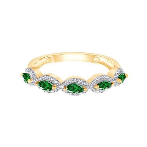 Bague trilogie émeraude et diamant en or 9 carats