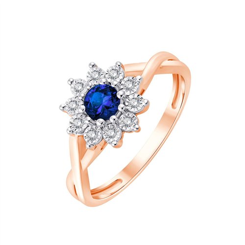 Solitaire entouré saphir et diamant en or 9 carats