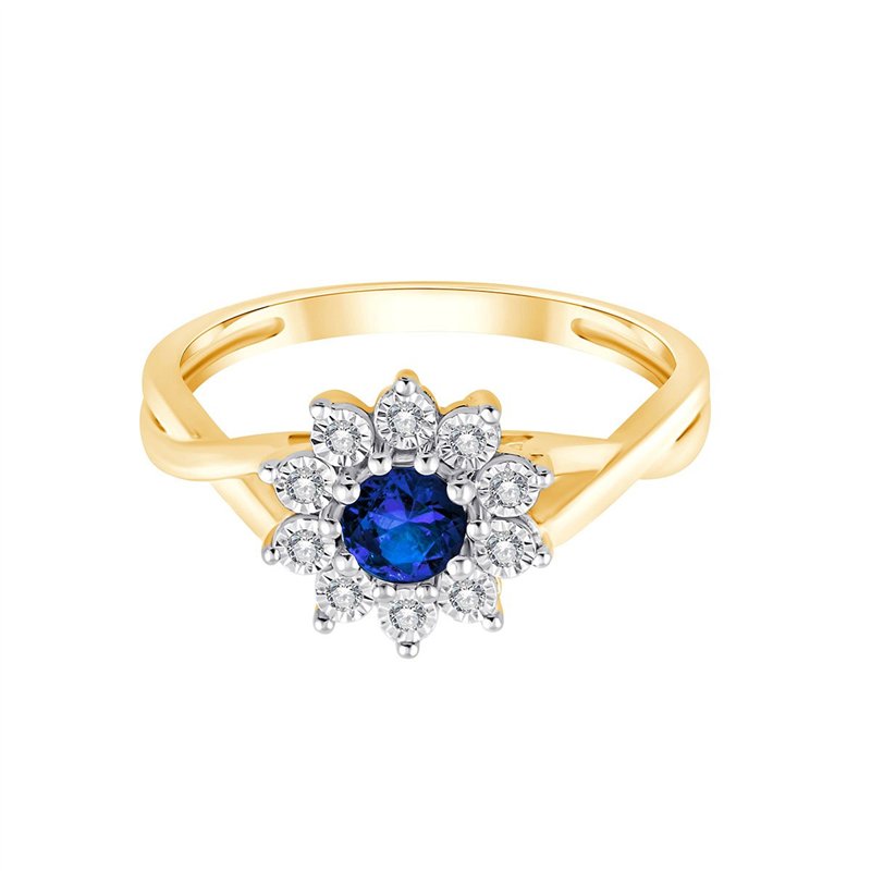 Solitaire entouré saphir et diamant en or 9 carats