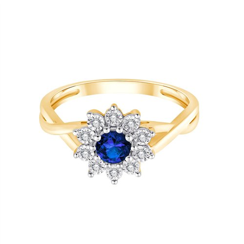 Solitaire entouré saphir et diamant en or 9 carats