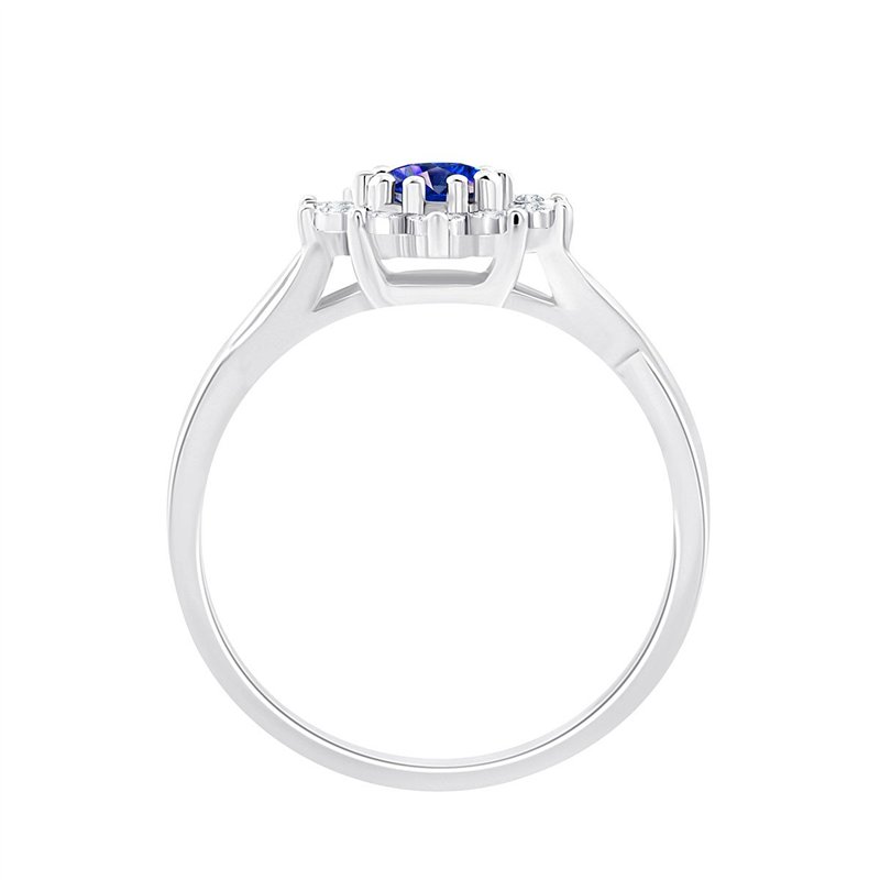 Solitaire entouré saphir et diamant en or 9 carats