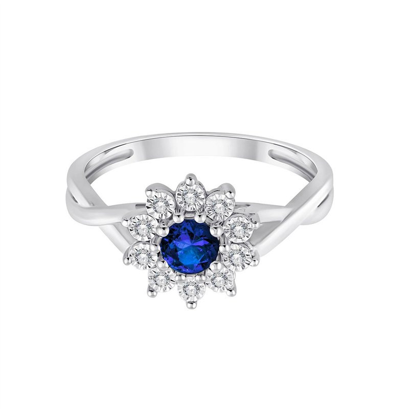 Solitaire entouré saphir et diamant en or 9 carats