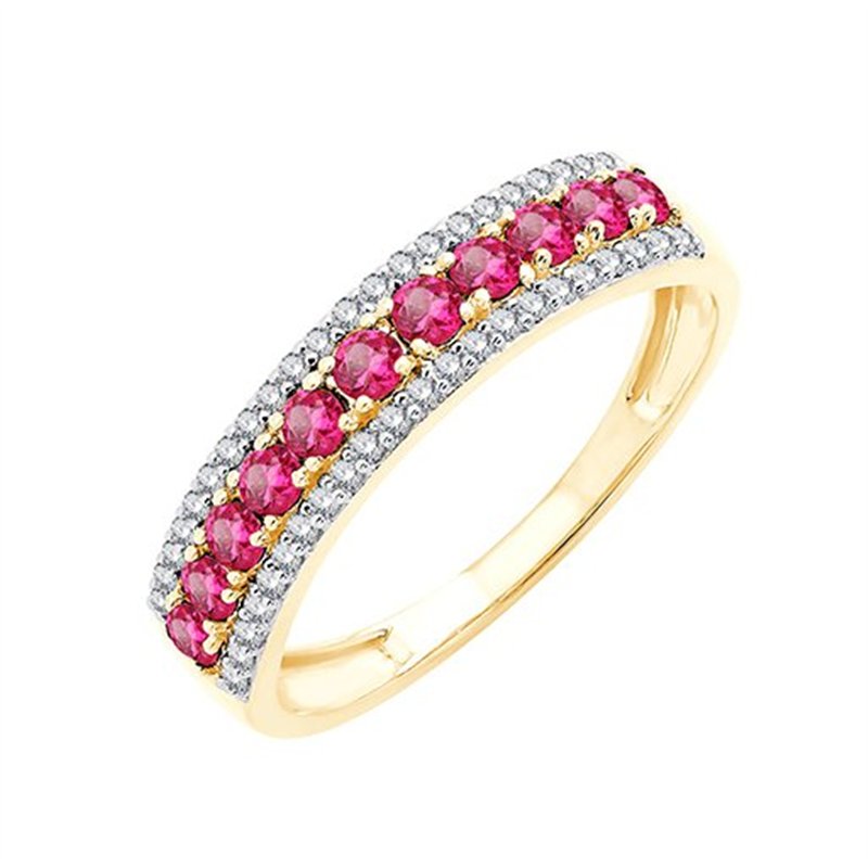 Bague rubis et diamant en or 9 carats