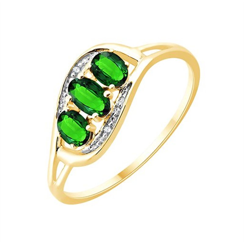 Bague trilogie émeraude et diamant en or 9 carats