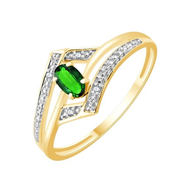 Bague émeraude et diamant en or 9 carats