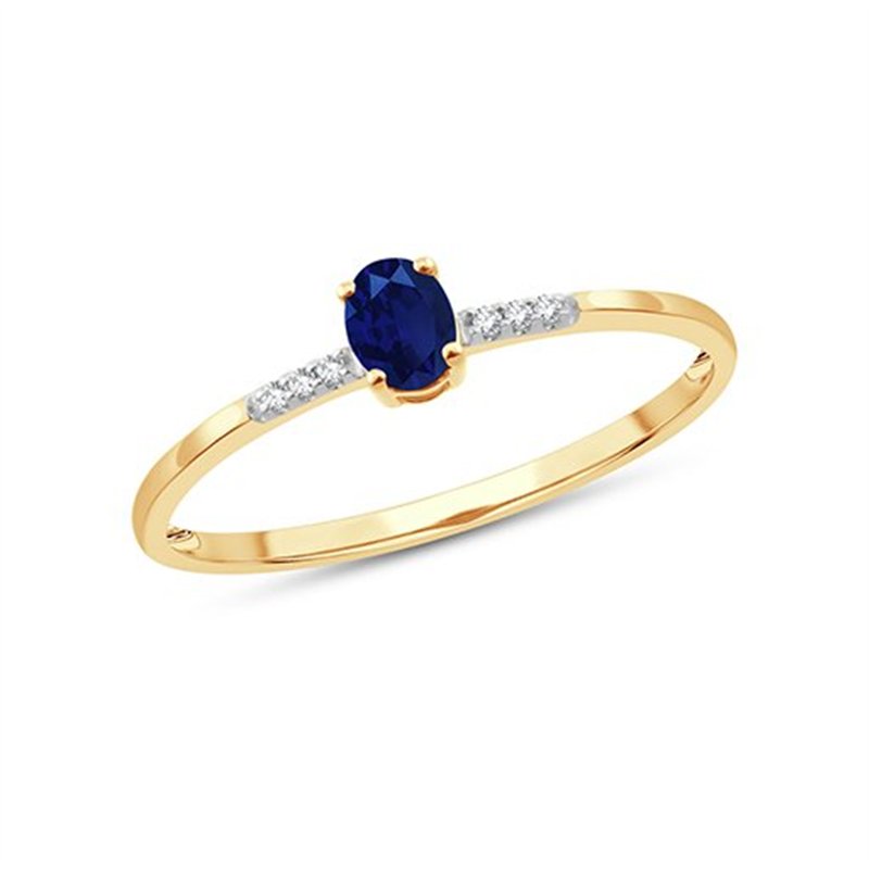 Bague serti clos saphir et diamant en or 9 carats