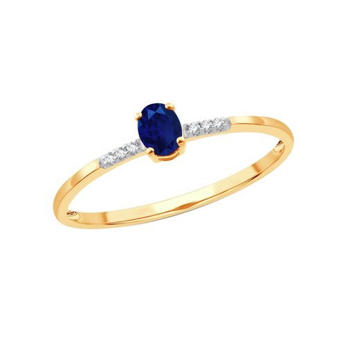 Bague serti clos saphir et diamant en or 9 carats