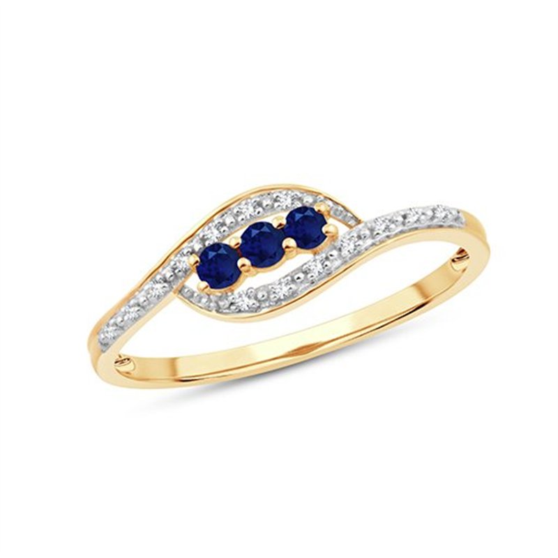 Bague trilogie saphir et diamant en or 9 carats