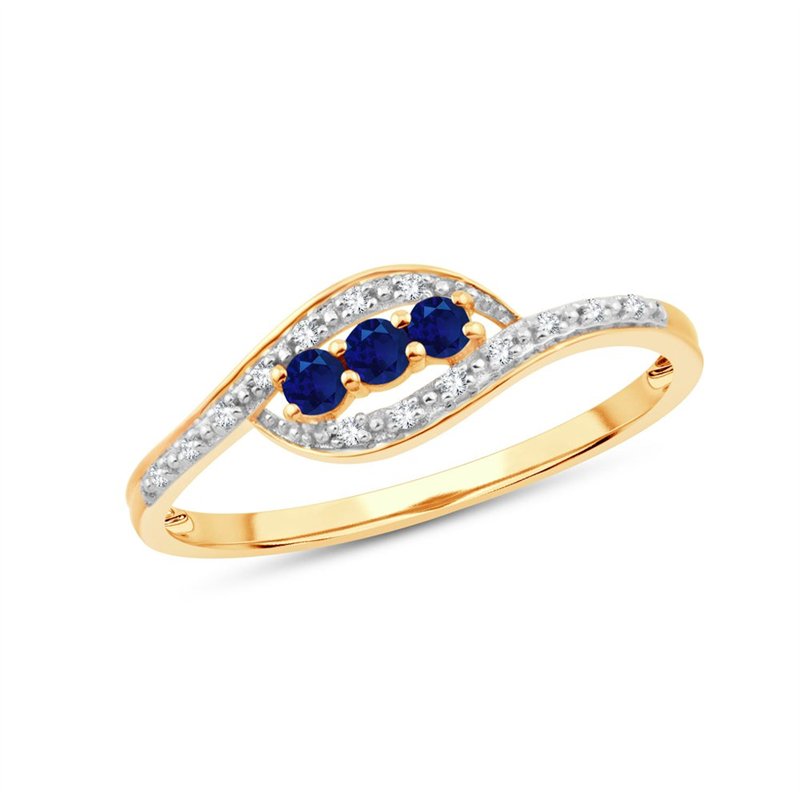 Bague trilogie saphir et diamant en or 9 carats