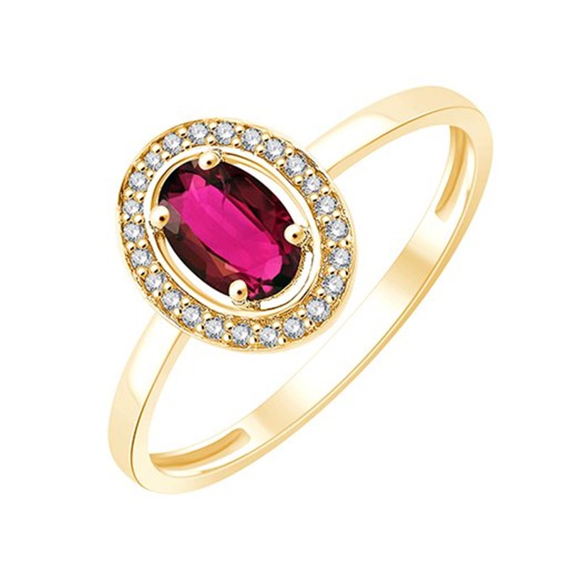 Solitaire entouré rubis et diamant en or 9 carats