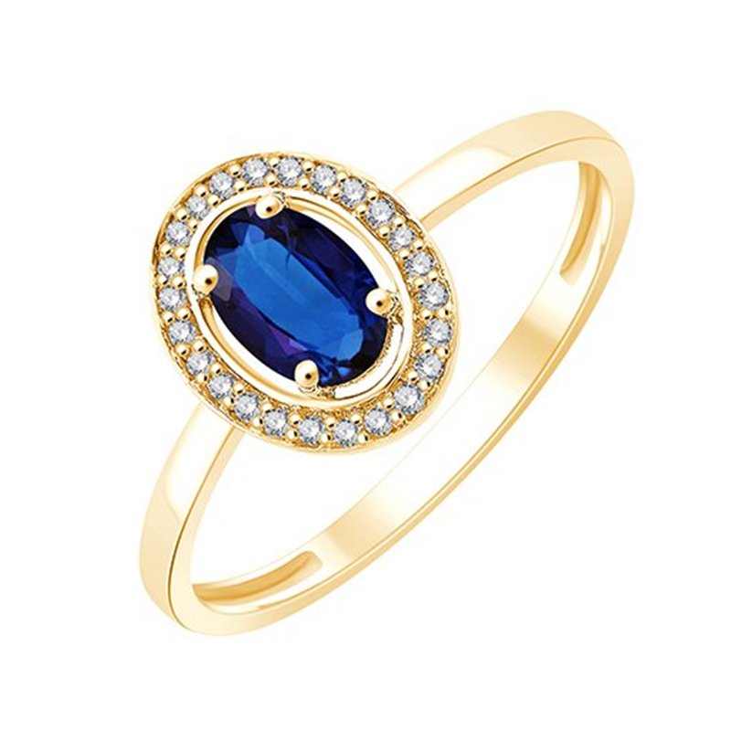 Solitaire entouré saphir et diamant en or 9 carats