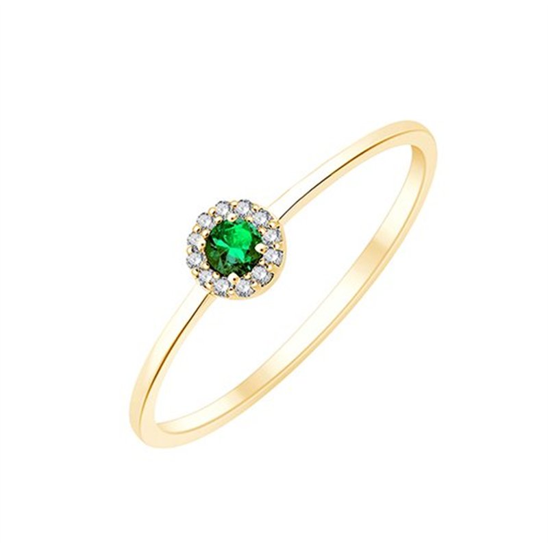 Solitaire entouré émeraude et diamant en or 9 carats