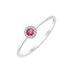 Solitaire entouré serti clos rubis et diamant en or 9 carats