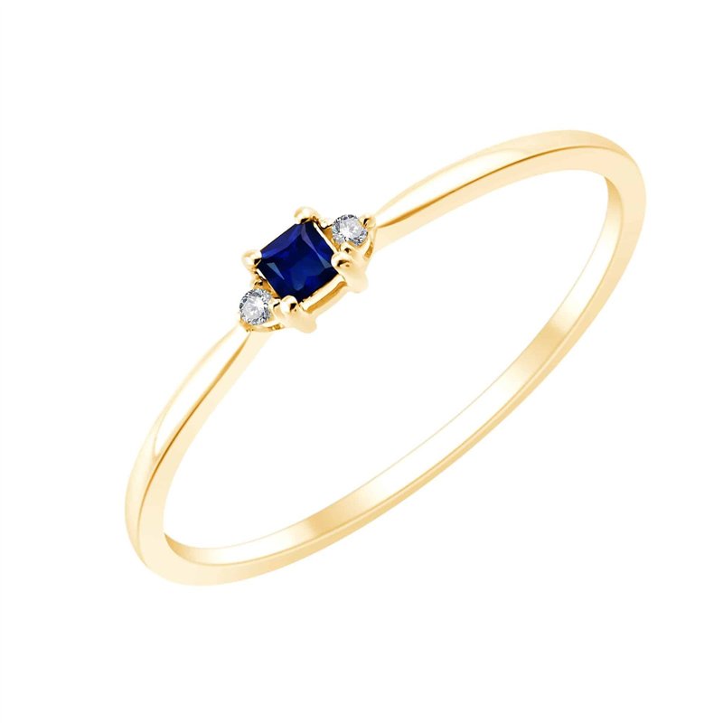 Bague serti clos saphir et diamant en or 9 carats