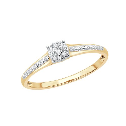Solitaire accompagné serti clos diamant en or 9 carats