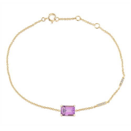 Bracelet Lou serti clos pierre fine et émeraude en or 18 carats