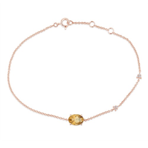 Bracelet Lou serti clos pierre fine et diamant en or 9 carats